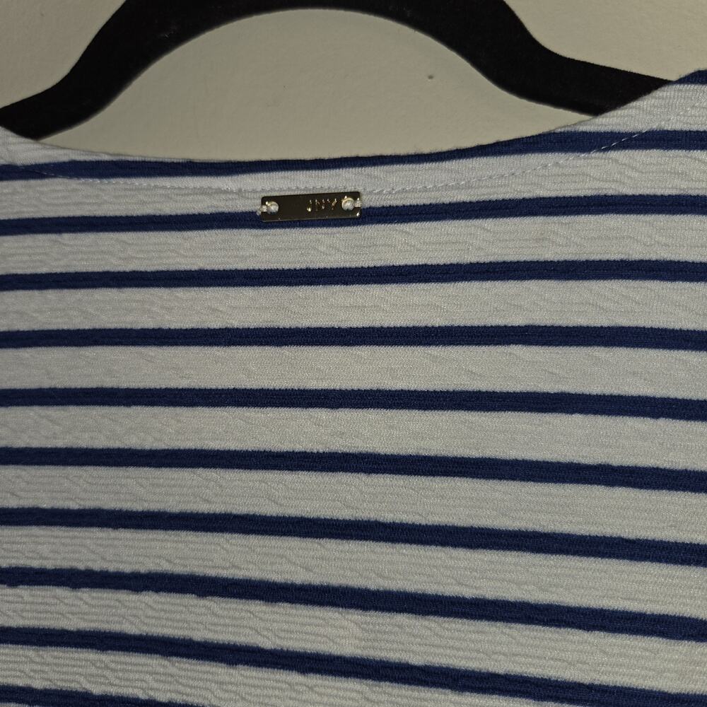 Jones NY Signature Striped Top Womens SIZE L Striped Blue White Nautical NWT - Picture 9 of 16
